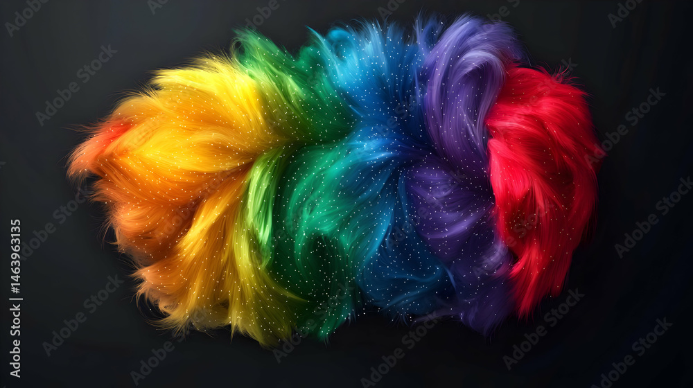 Obraz premium Rainbow Colored Fluffy Cloud Against Dark Background