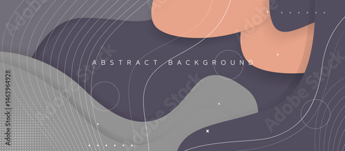 modern abstract layered background with fluid organic shapes in gray, dusky purple, and peachy orange, accented by white dashed lines