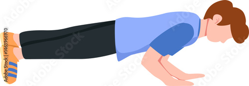 Youthful Male Performing a Plank Exercise, Flat Illustration