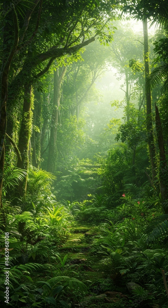 Fototapeta premium Lush Forest Sunlight Green Trees Nature Landscape Photography