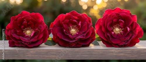 Roses on Wooden Surface Outdoors