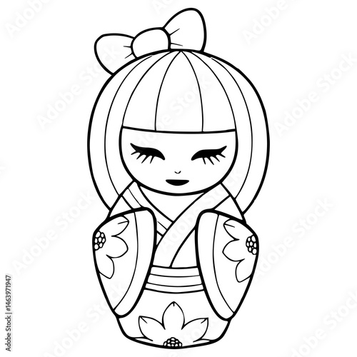 traditional Japanese doll outline vector