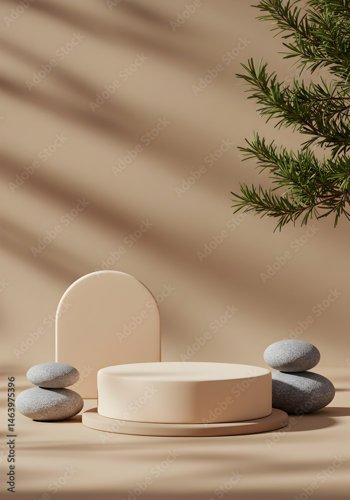 Minimal Beige Podium With Stone Zen Background Abstract 3d Render Illustration Minimal Beige Podium With Stone Zen Background Abstract 3d Render Illustration