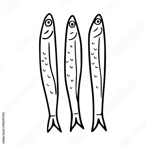 set of sardine fish outline drawings