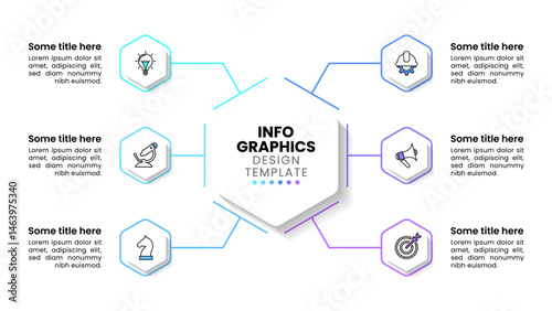 Infographic template. Hexagon with 6 connected steps