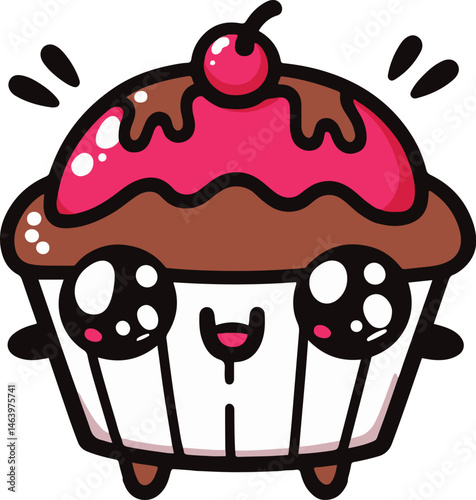 Cartoon Cup Cake Character with Playful Cheeks and Big Eyes