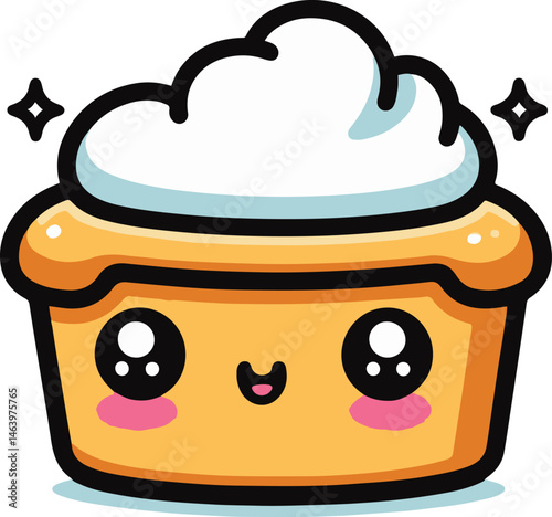 Cartoon Cup Cake Character with Playful Cheeks and Big Eyes