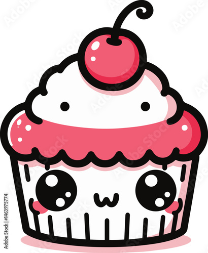 Cartoon Cup Cake Character with Playful Cheeks and Big Eyes