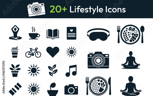 20+ Minimalist Lifestyle Icons – Black and White Flat Vector Illustrations for Modern Living