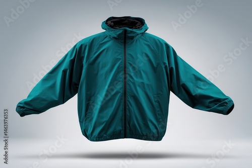 Green windbreaker jacket featuring elastic cuffs and hem, ideal for casual wear or outdoor activities in mild weather
