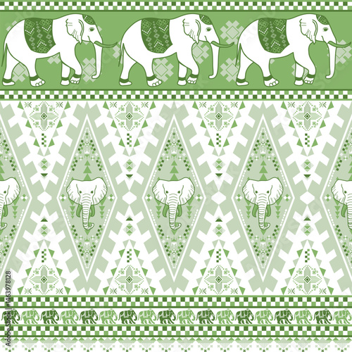 popular elephant pattern in asian style this elephant graphic is fashionable in thailand india and south east asia and this elephant and baby elephant can be for textile industry and any package 