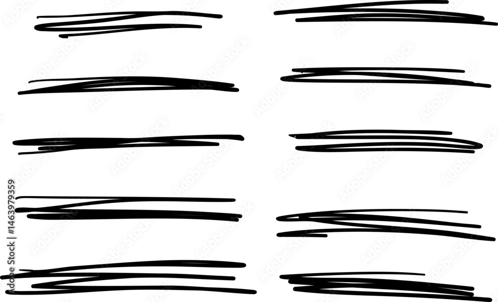 Ink doodle vector underline cartoon highlight horizontal line shapes, decorative clip art illustration set Ink doodle vector underline cartoon highlight horizontal line shapes, decorative clip art illustration set