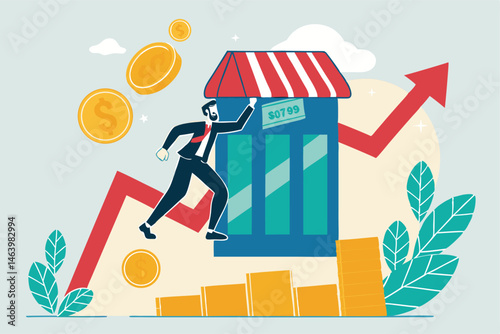 Business Growth With Storefront Investment And Sales Performance Success Strategy Illustration