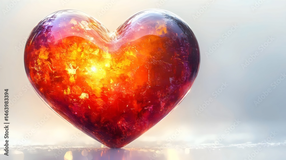 Fototapeta premium A heart made of glass with a yellow light shining on it