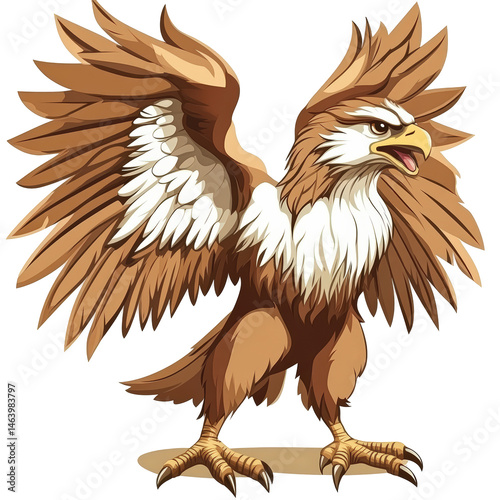 Isolated Cartoon Brown Eagle with Aggressive Expression
