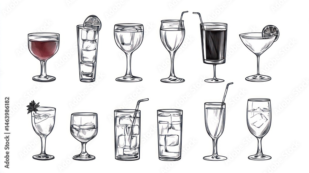 Cocktails Illustrations on White Background Cocktails Illustrations on White Background