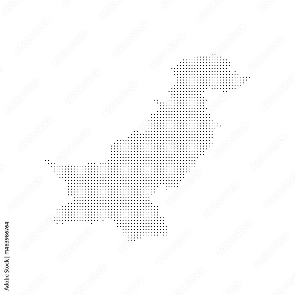Obraz premium dotted halftone black silhouette of pakistan map isolated on white background. World maps circle. global map. 