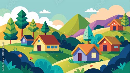 Small cottages nestled ast the hills their colorful gardens bursting with life.