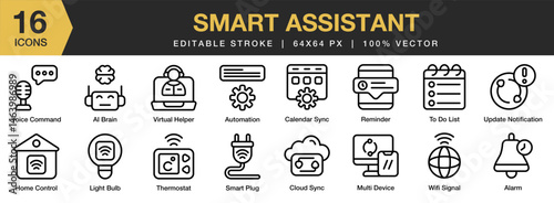 Smart Assistant icon set. Editable Stroke Icon Collection. Includes technology, smart, ai, communication, internet, assistant, and More. Outline icons vector collection.