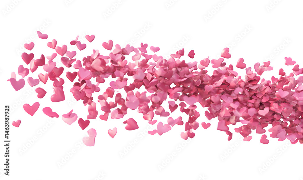 cloud of small pink hearts against a transparent background with various color accents and geometric forms. cloud of small pink hearts against a transparent background with various color accents and geometric forms.