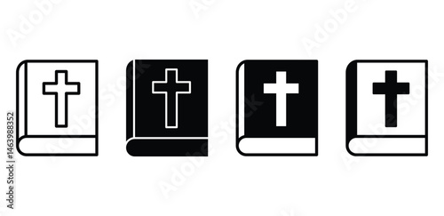 Bible Icons with Cross Symbols Black and White Color Vector Design 