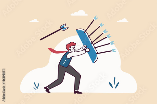 Businessman Protecting Himself From Arrows Representing Business Challenges And Market Competition