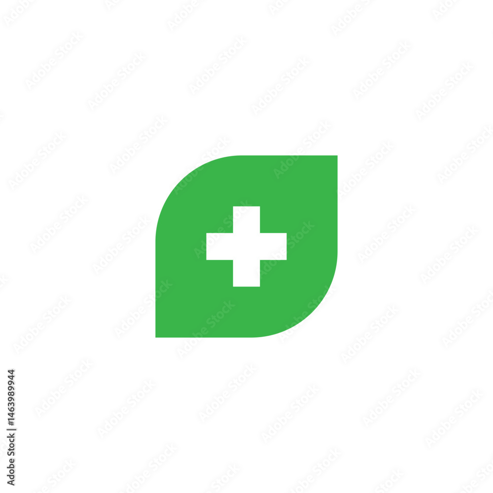 Minimal green medical leaf logo with a white cross symbol in the center, representing health, wellness, eco-friendly care, and organic or natural medicine concepts. Minimal green medical leaf logo with a white cross symbol in the center, representing health, wellness, eco-friendly care, and organic or natural medicine concepts.