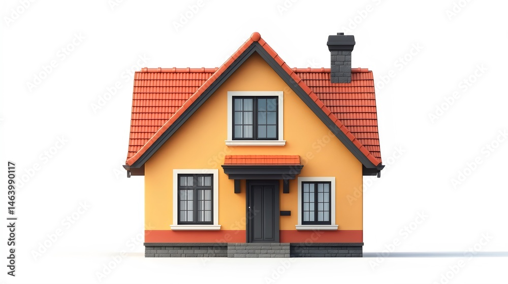 A yellow house with a red roof and a black door A yellow house with a red roof and a black door