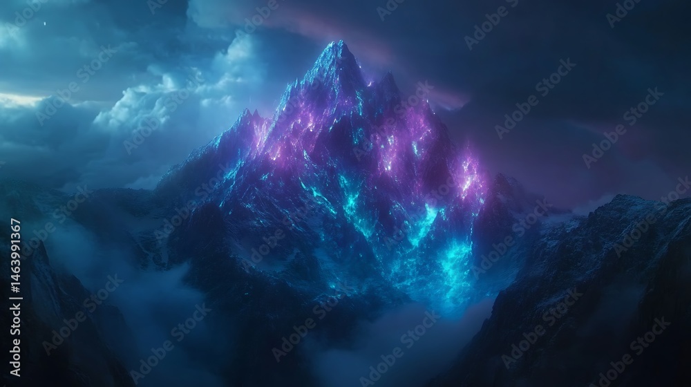 Fototapeta premium Glowing mountain peak fantasy landscape