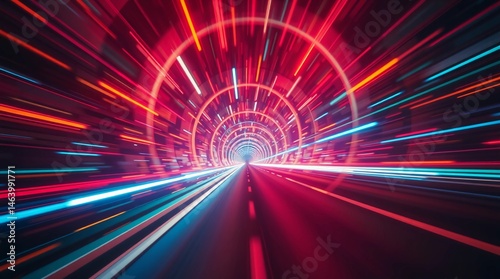 Sci-Fi Hyperspace Jump with Vibrant Light Trails and High-Tech Digital Aesthetic,Time Warp Digital Artwork at 16:9
