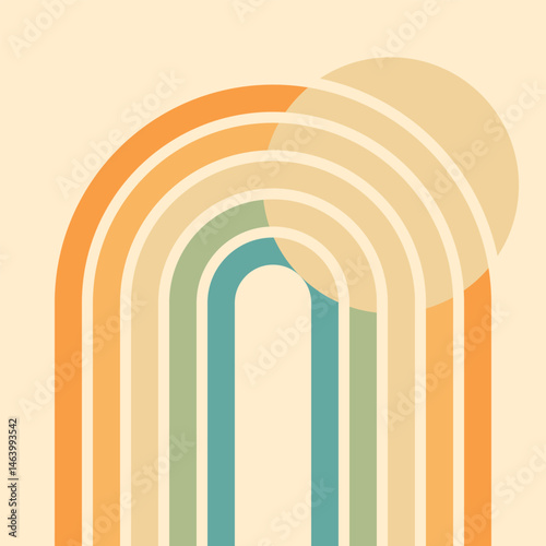 Abstract background of rainbow groovy Wavy Line design in 1970s Hippie Retro style. Vector pattern ready to use for cloth, textile, wrap and other.