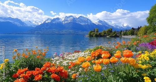 Montreux Switzerland Scenery Lake Geneva, SnowCapped Mountains & Floral Beauty