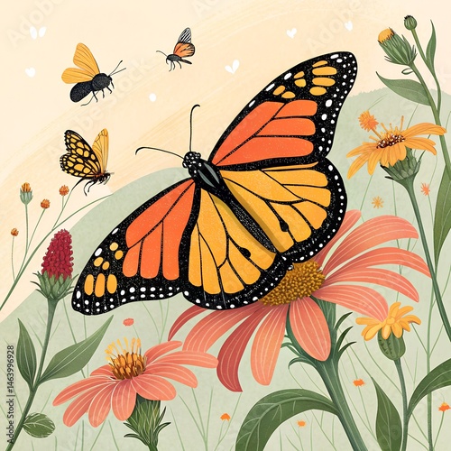 butterfly, insect, nature, flower, beauty, summer, wing, fly, spring, animal, orange, vector, moth, wings, closeup, colorful, tropical, illustration, macro, design, black, bug, yellow, decoration, mon
