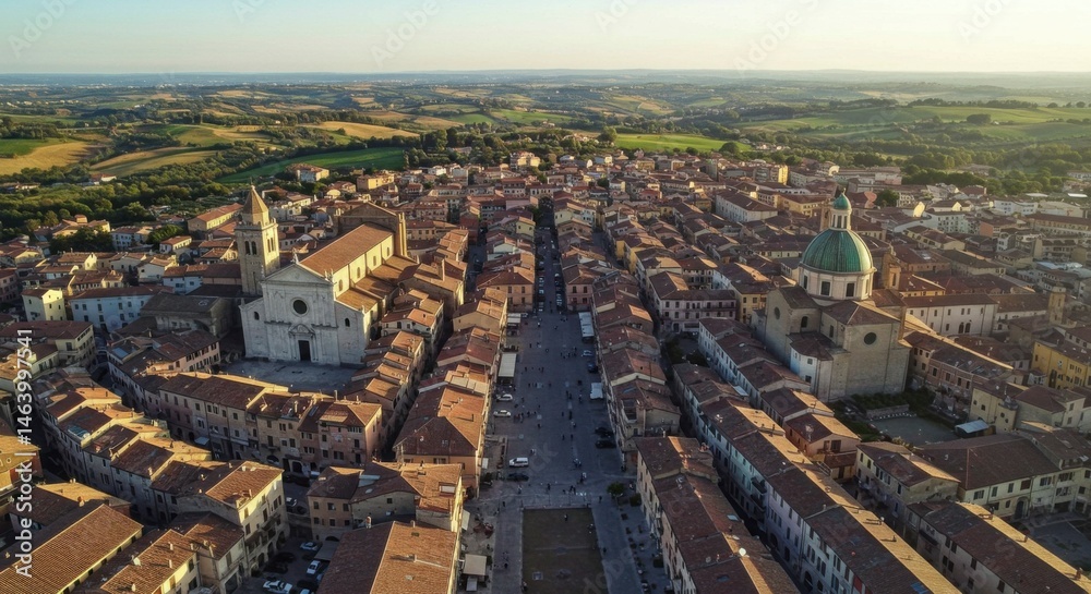 Fototapeta premium Italian town square and churches