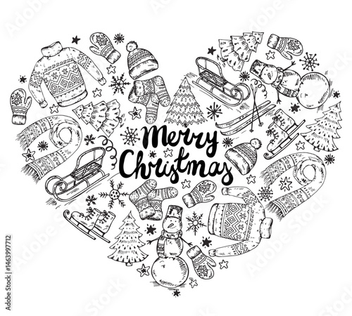 Merry Christmas Heart-Shaped Winter Design