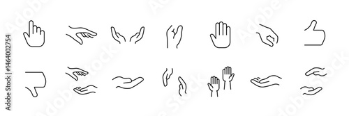 Elegant hand gesture icons set: minimalist collection in outline style for your projects