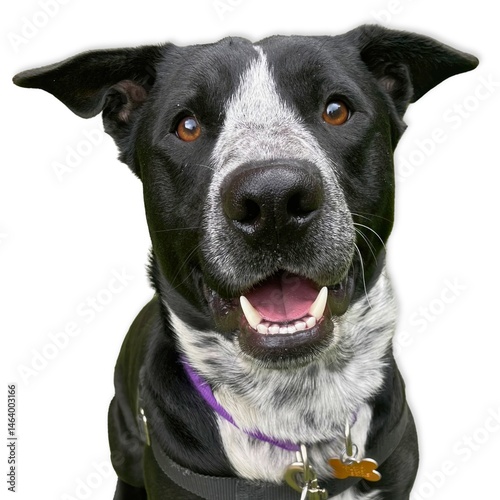Bright Expression: Smiling Mixed Breed Dog on White..