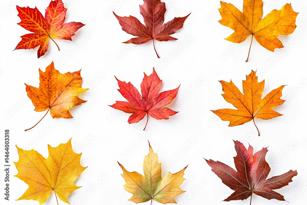 Fototapeta premium Autumn Maple Leaves Collection Isolated on White