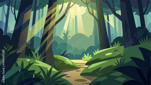 Sunlight filters through the dense foliage casting dappled patterns on the forest floor and illuminating hidden pockets of life.