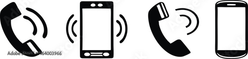 Black Vector Icon Set of Telephone and Smartphone Communication Symbols