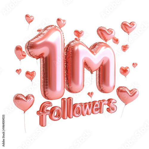 One million followers celebration with balloons isolated on transparent background