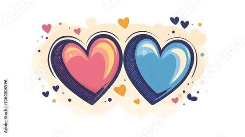 Two hearts with a blue one in the middle and a pink one on the left