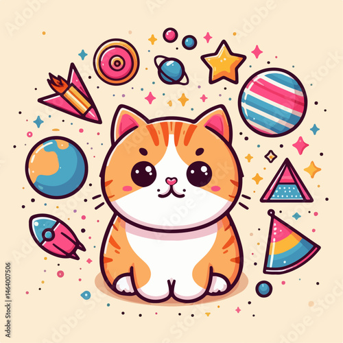 Cute cat illustration with frame