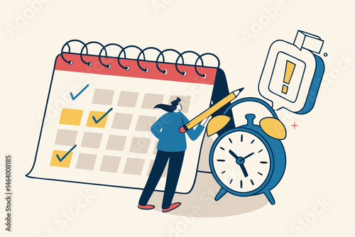 Woman Planning Schedule With Calendar And Alarm Clock Illustration For Time Management