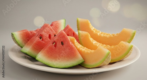 Fresh slices of melon and watermelon on a plate