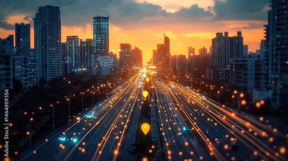 Fototapeta premium Futuristic Cityscape at Sunset