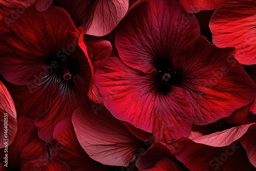 Close-up view of deep red flower petals. photo