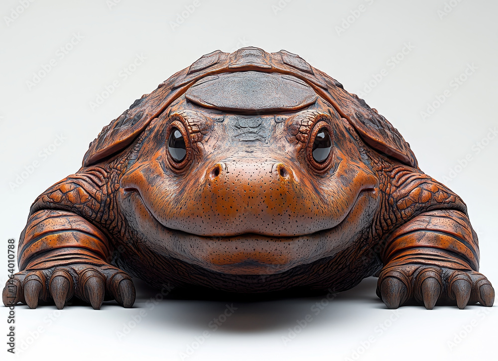 Realistic Turtle Sculpture with Intricate Detailing and Orange Brown Texture Against White Background