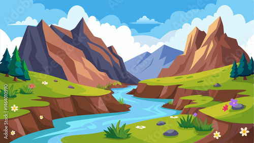 The rocky terrain of the mountain plateau gives way to a peaceful oasis with bubbling streams and wildflower meadows.