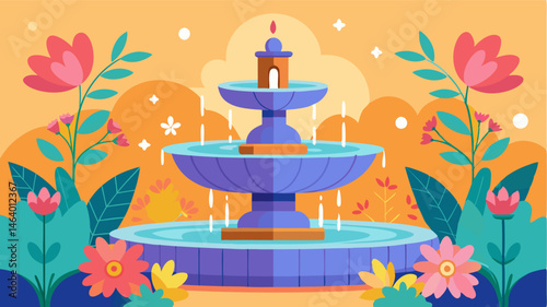 The central fountain adorned with flowers providing a serene backdrop to the festivities.